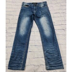 True Luck Jeans MENS 32X32 Blue Liam Straight Medium Wash Whiskers Stretch Denim